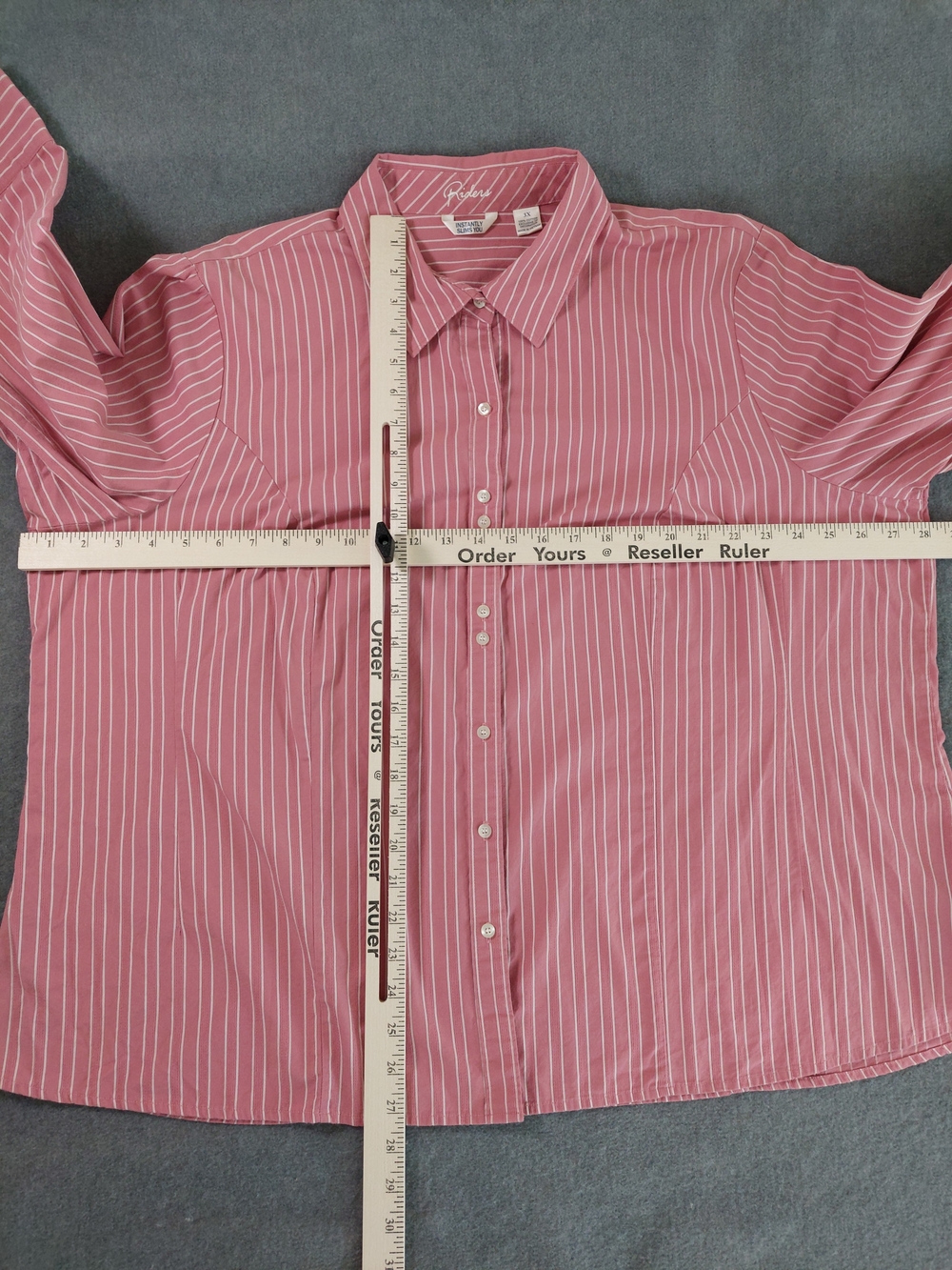 Riders by Lee Pink White Striped Button Down Blouse 3/4 Sleeve 3X Plus Cotton - Picture 4 of 7